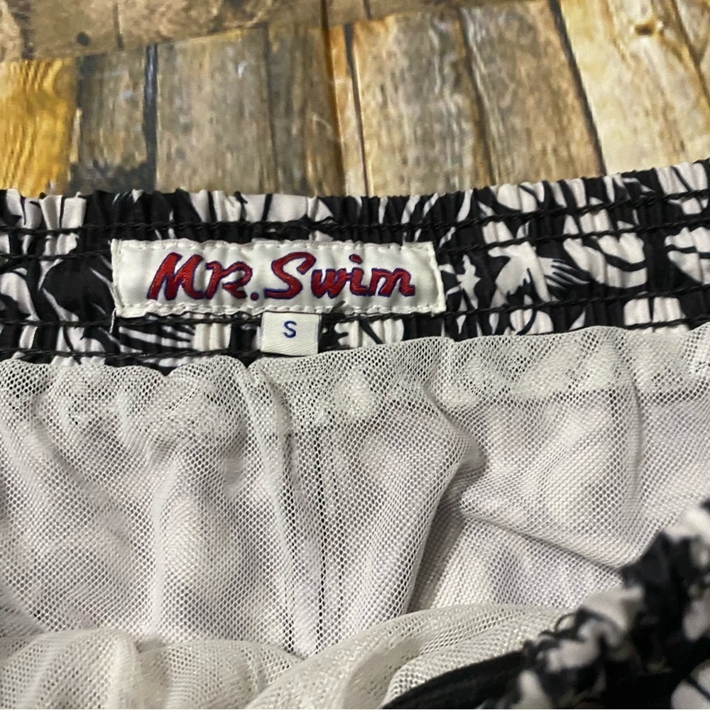 Mr Swim Black White Floral Mesh Lined Swim Trunks Shorts - Picture 3 of 4